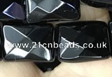 CAA2620 15.5 inches 12*16mm faceted rectangle black agate beads