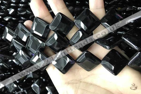 CAA2631 15.5 inches 20*20mm faceted diamond black agate beads