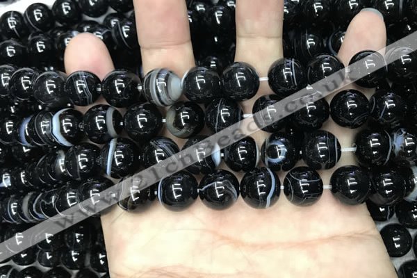 CAA2639 15.5 inches 12mm round banded black agate beads wholesale