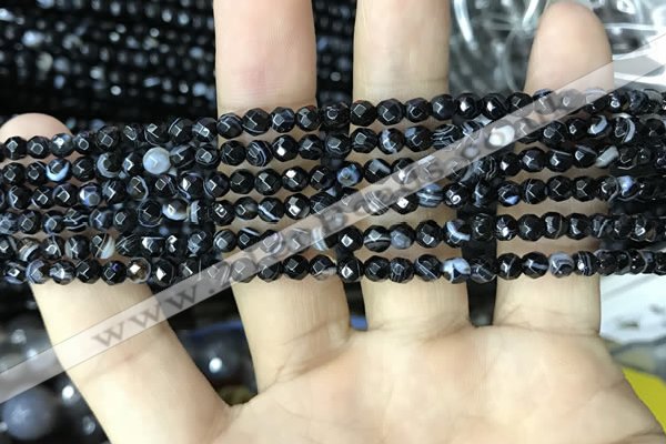 CAA2644 15.5 inches 4mm faceted round banded black agate beads