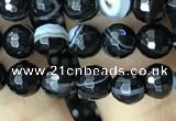 CAA2645 15.5 inches 6mm faceted round banded black agate beads