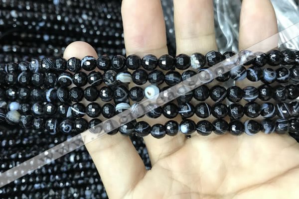 CAA2645 15.5 inches 6mm faceted round banded black agate beads