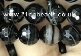 CAA2646 15.5 inches 8mm faceted round banded black agate beads