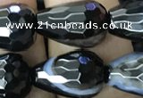 CAA2654 15.5 inches 13*18mm faceted teardrop banded black agate beads