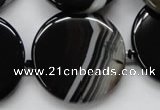 CAA266 15.5 inches 34mm flat round black line agate gemstone beads