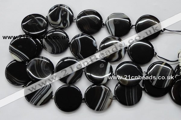 CAA266 15.5 inches 34mm flat round black line agate gemstone beads