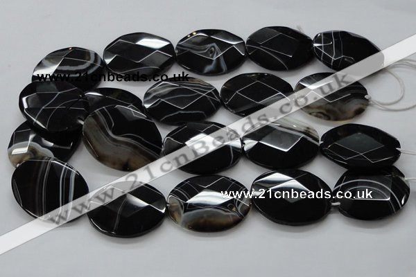 CAA275 15.5 inches 18*25mm faceted oval black line agate beads