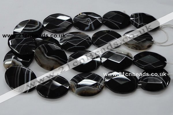 CAA276 15.5 inches 30*40mm faceted oval black line agate beads