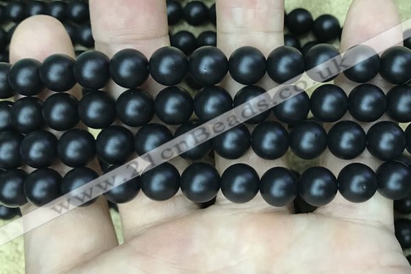 CAA2764 15.5 inches 10mm round matte black agate beads wholesale