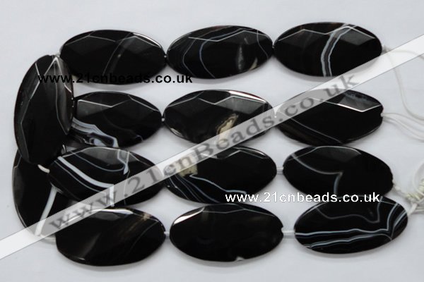 CAA277 15.5 inches 30*60mm faceted oval black line agate beads