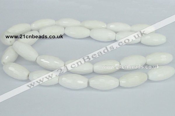 CAA28 15.5 inches 15*30mm faceted rice white agate gemstone beads