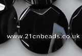 CAA281 15.5 inches 35mm faceted coin black line agate beads