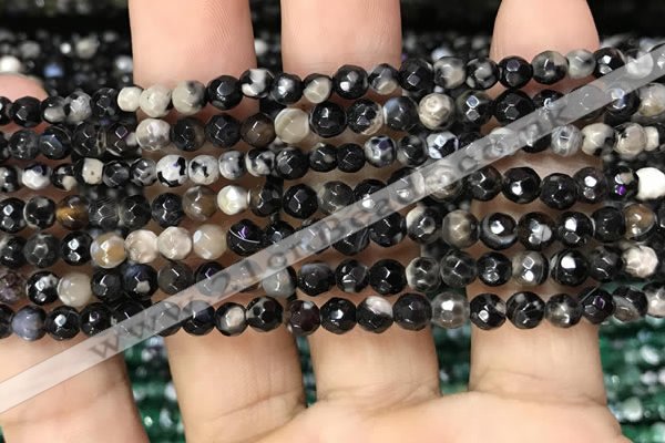 CAA2813 15 inches 4mm faceted round fire crackle agate beads wholesale