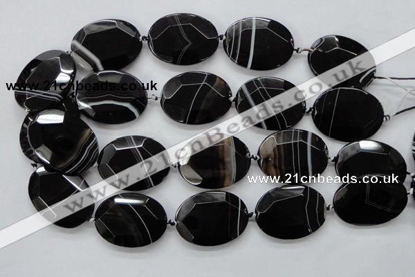 CAA282 15.5 inches 30*40mm faceted oval black line agate beads