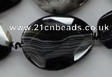 CAA284 15.5 inches 28*38mm faceted freeform black line agate beads