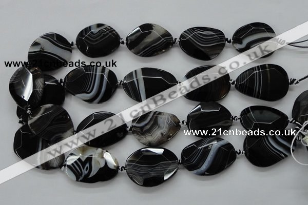 CAA284 15.5 inches 28*38mm faceted freeform black line agate beads