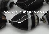 CAA286 22*30mm twisted & faceted oval black line agate beads