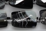 CAA287 22*30mm twisted & faceted rectangle black line agate beads