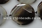 CAA290 15.5 inches 35mm faceted coin black line agate beads