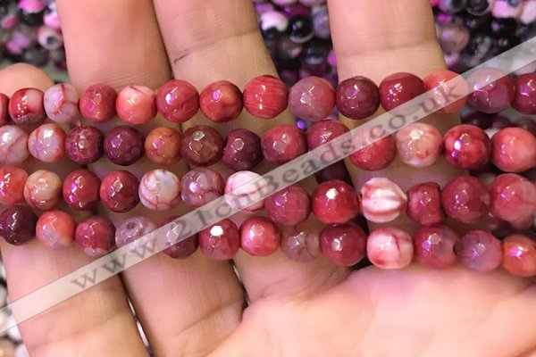 CAA2901 15 inches 6mm faceted round fire crackle agate beads wholesale