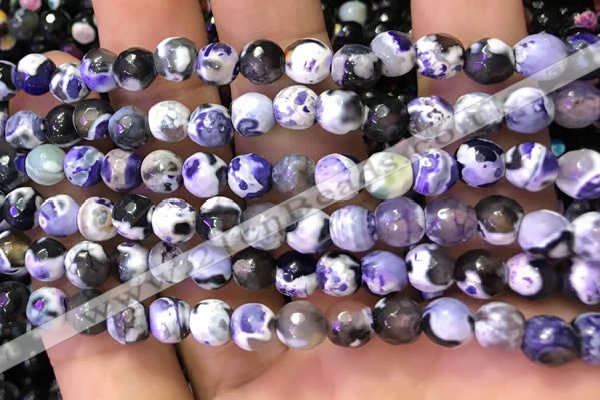 CAA2905 15 inches 6mm faceted round fire crackle agate beads wholesale