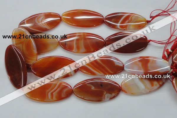 CAA296 15.5 inches 30*60mm oval red line agate gemstone beads