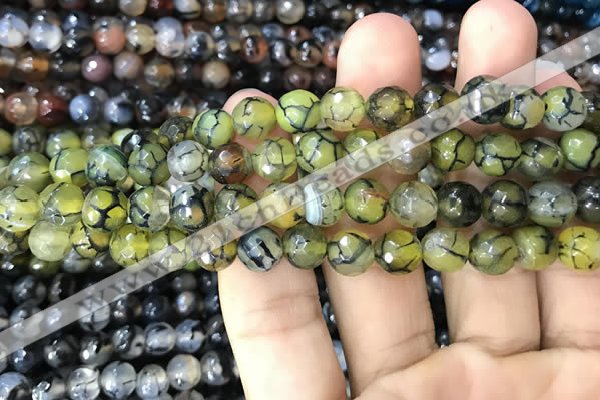 CAA2968 15 inches 8mm faceted round fire crackle agate beads wholesale