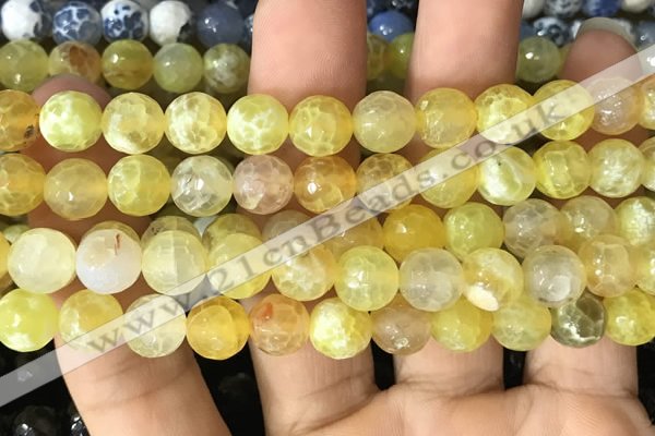 CAA2972 15 inches 8mm faceted round fire crackle agate beads wholesale