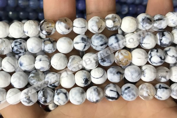 CAA2979 15 inches 8mm faceted round fire crackle agate beads wholesale