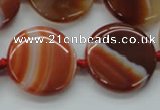 CAA298 15.5 inches 25mm flat round red line agate gemstone beads