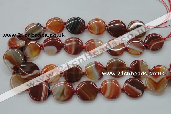 CAA298 15.5 inches 25mm flat round red line agate gemstone beads