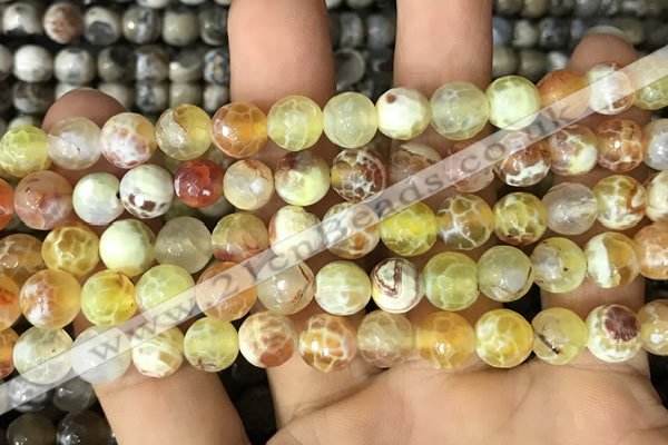 CAA2983 15 inches 8mm faceted round fire crackle agate beads wholesale