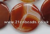 CAA299 15.5 inches 35mm flat round red line agate gemstone beads