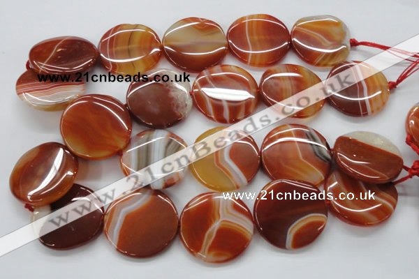 CAA299 15.5 inches 35mm flat round red line agate gemstone beads