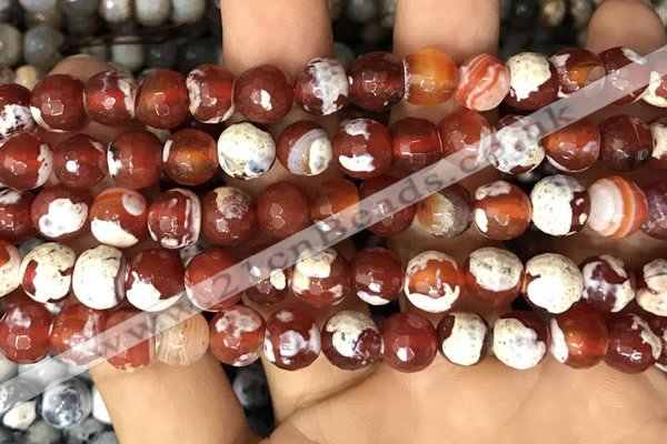 CAA2990 15 inches 8mm faceted round fire crackle agate beads wholesale