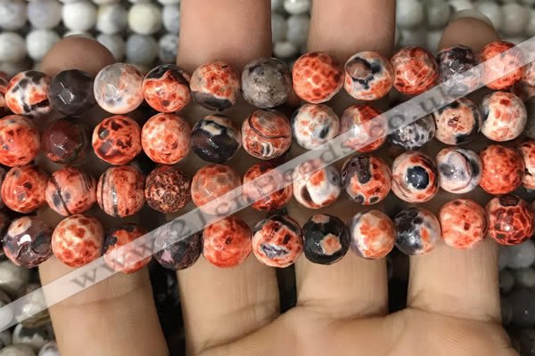 CAA2992 15 inches 8mm faceted round fire crackle agate beads wholesale