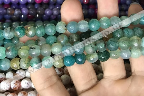 CAA2999 15 inches 8mm faceted round fire crackle agate beads wholesale