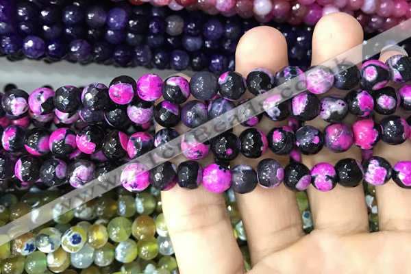 CAA3017 15 inches 8mm faceted round fire crackle agate beads wholesale