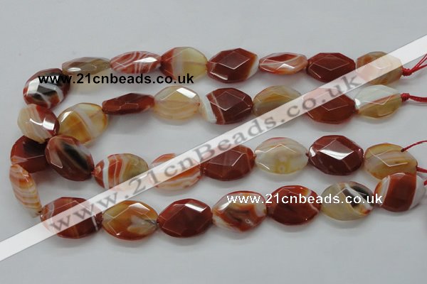CAA303 15.5 inches 18*25mm faceted oval red line agate beads