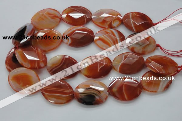 CAA304 15.5 inches 28*40mm faceted oval red line agate beads