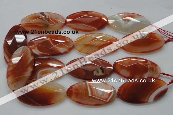 CAA305 15.5 inches 32*52mm faceted oval red line agate beads