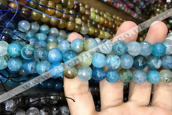 CAA3052 15 inches 10mm faceted round fire crackle agate beads wholesale