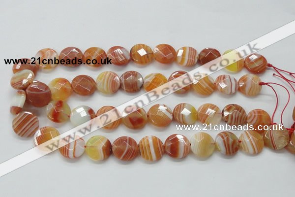 CAA306 15.5 inches 18mm faceted coin red line agate beads