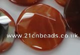 CAA307 15.5 inches 34mm faceted coin red line agate beads