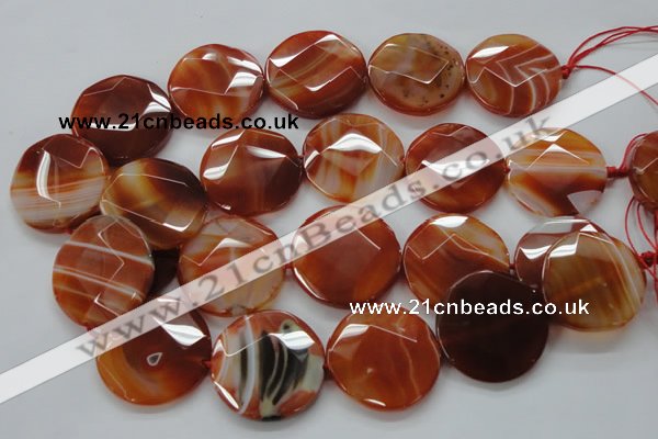 CAA307 15.5 inches 34mm faceted coin red line agate beads