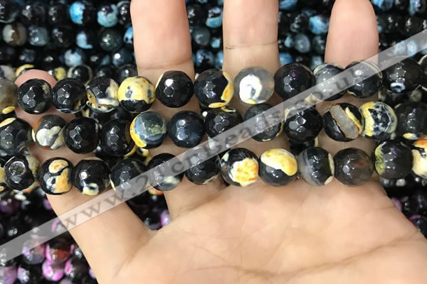 CAA3089 15 inches 10mm faceted round fire crackle agate beads wholesale