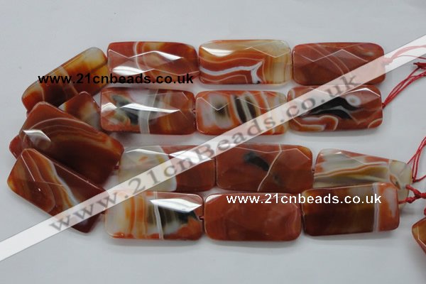 CAA309 15.5 inches 25*50mm faceted rectangle red line agate beads