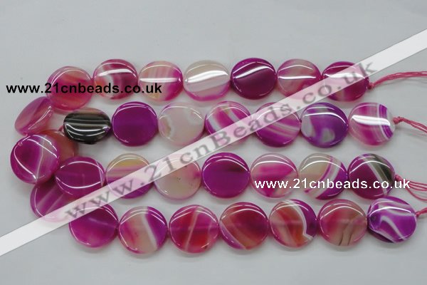 CAA310 15.5 inches 24mm flat round fuchsia line agate beads