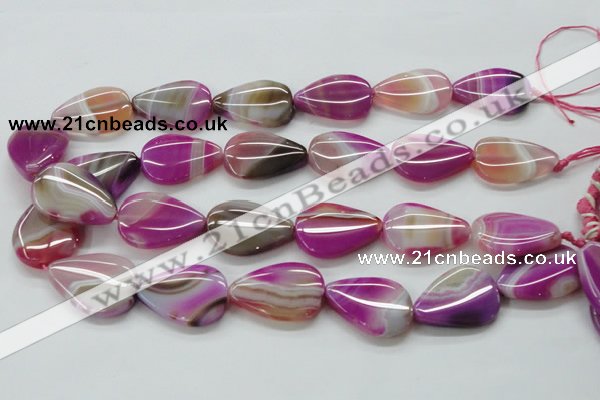 CAA312 15.5 inches 22*30mm flat teardrop fuchsia line agate beads