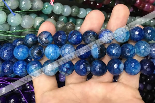 CAA3133 15 inches 12mm faceted round fire crackle agate beads wholesale